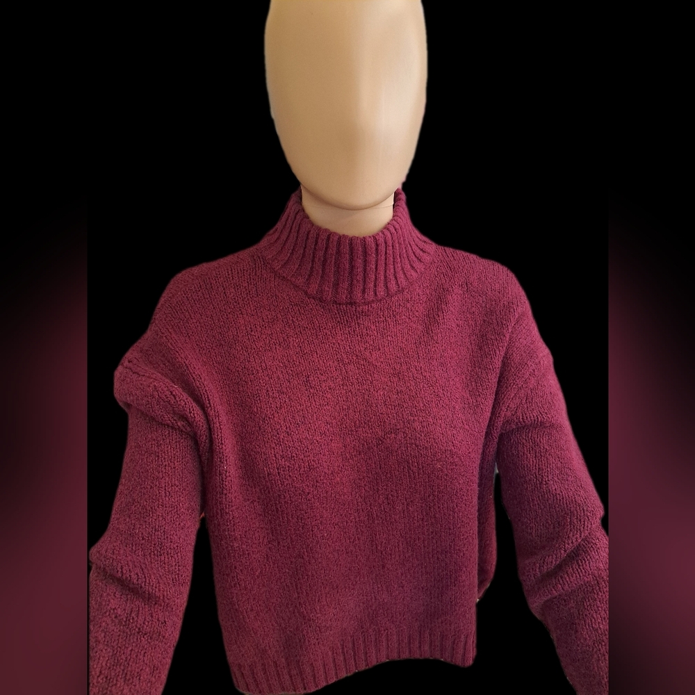 American Eagle Outfitters Cotton Wool Maroon Mock Turtleneck Sweater